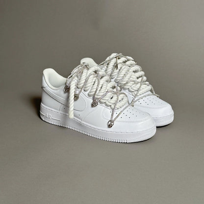 Nike Air Force 1 "Rope laces" – White with silver rhinestones