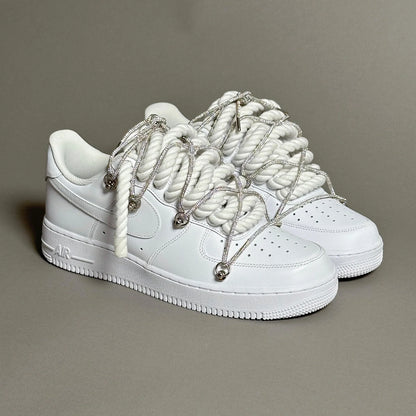 Nike Air Force 1 "Rope laces" – White with silver rhinestones
