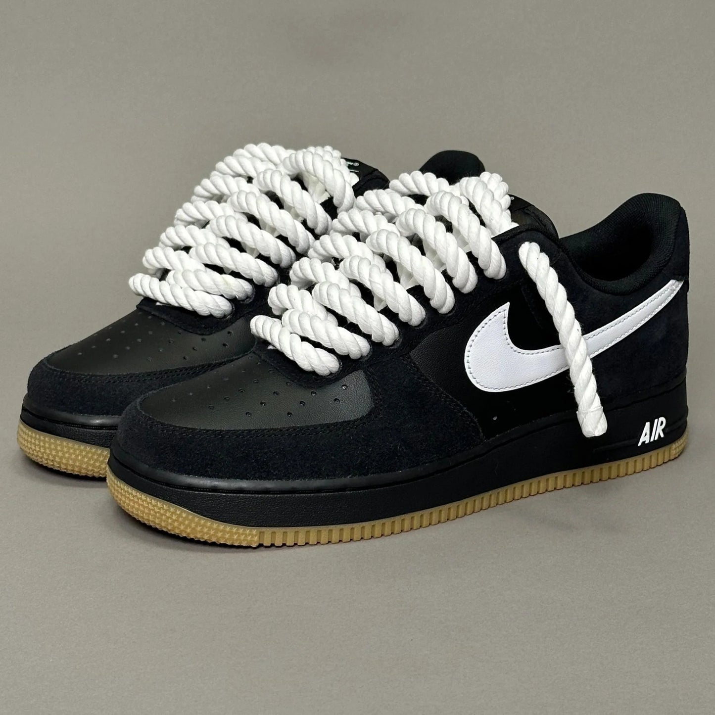 Nike Air Force 1 “Rope Laces” – Black Suede Gum