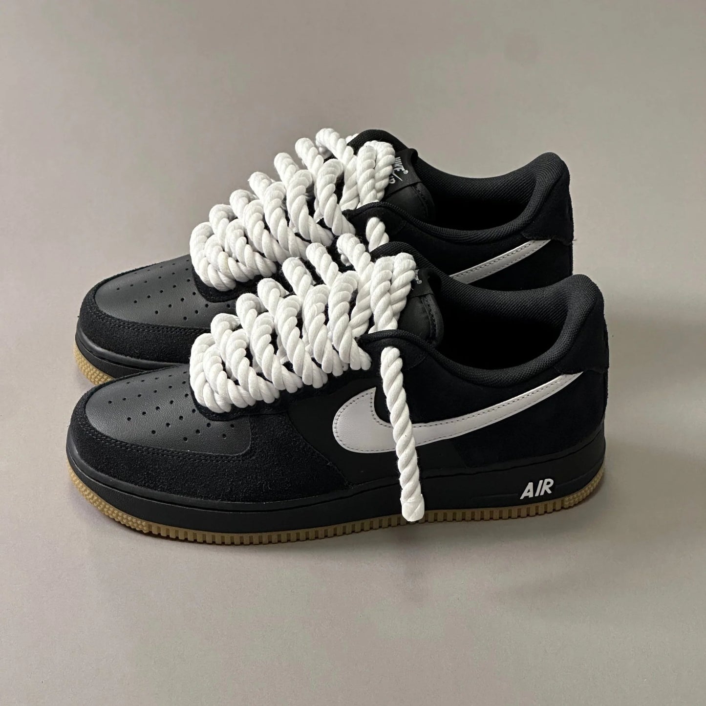 Nike Air Force 1 “Rope Laces” – Black Suede Gum