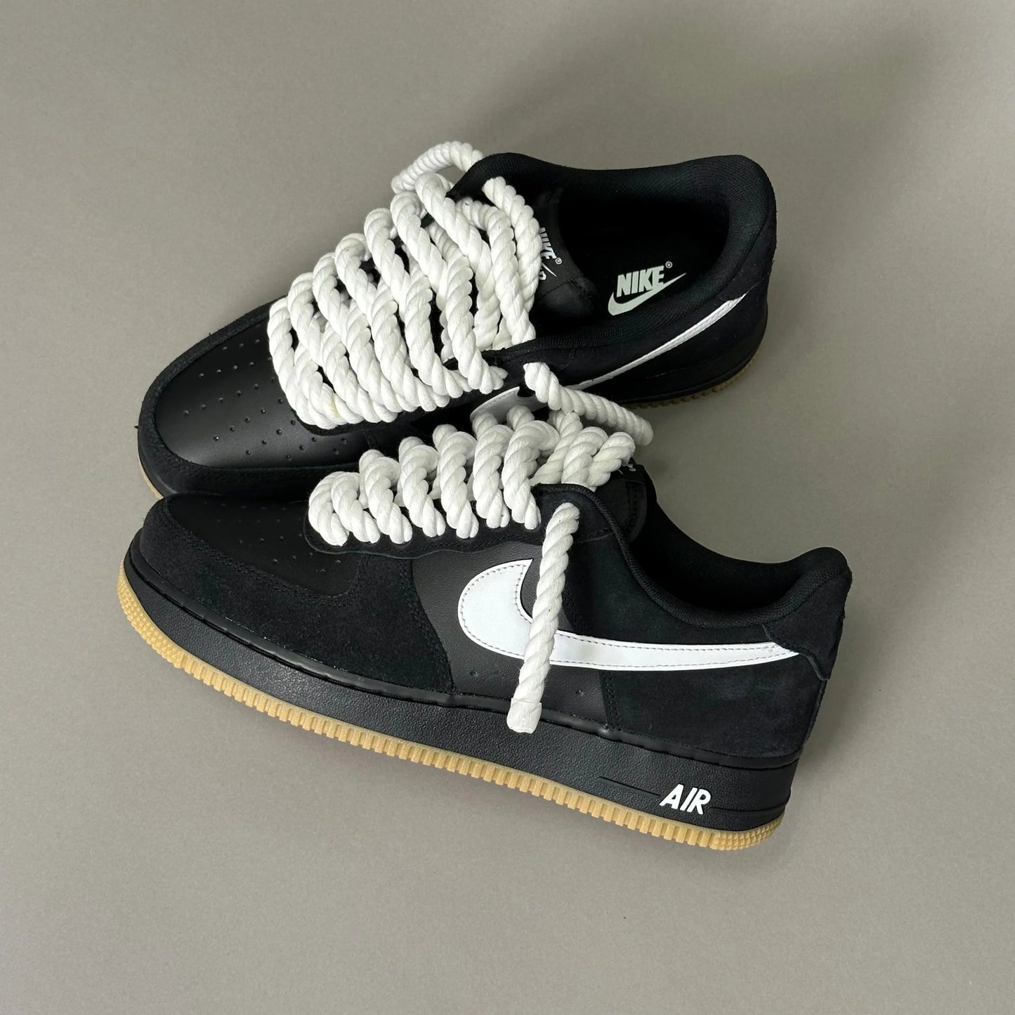 Nike Air Force 1 “Rope Laces” – Black Suede Gum