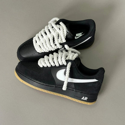 Nike Air Force 1 “Rope Laces” – Black Suede Gum